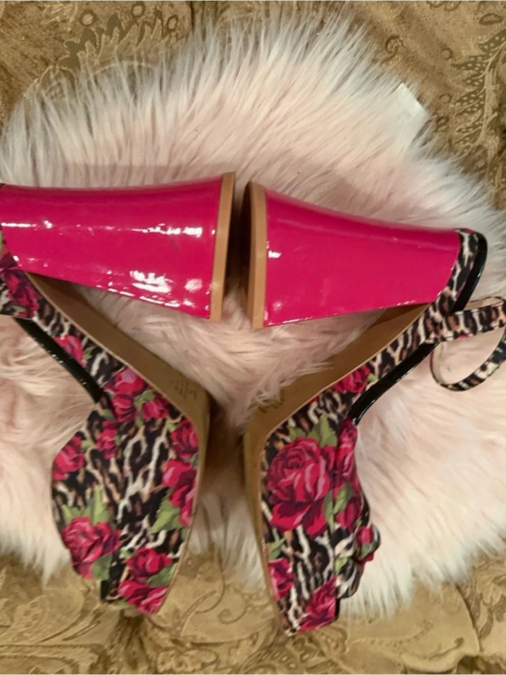 Betsey Johnson Hot Pink Floral Leopard Platform Sandal